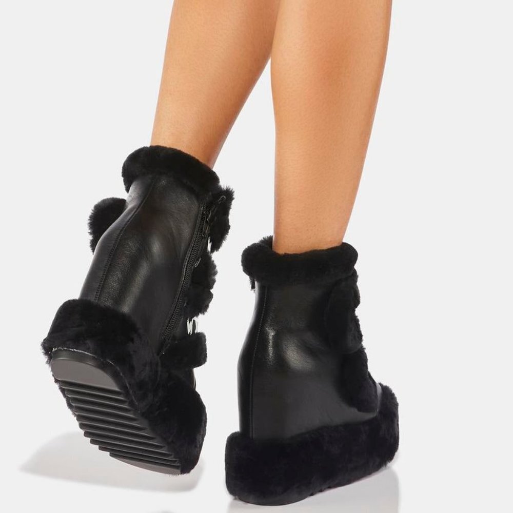 Dizzy Dream Wedge Fur Booties Women – BLACK  ( BRAND NEW !!! ) Anthony Wang - Picture 2 of 6